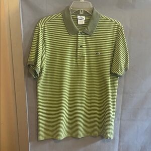 Lacoste Olive and Lime Striped Polo Shirt